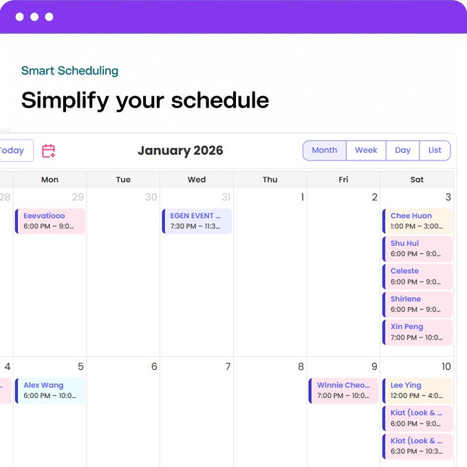Intuitive booking dashboard